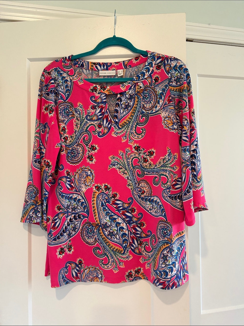Susan Graver Hot Pink Paisley Tunic with Keyhole